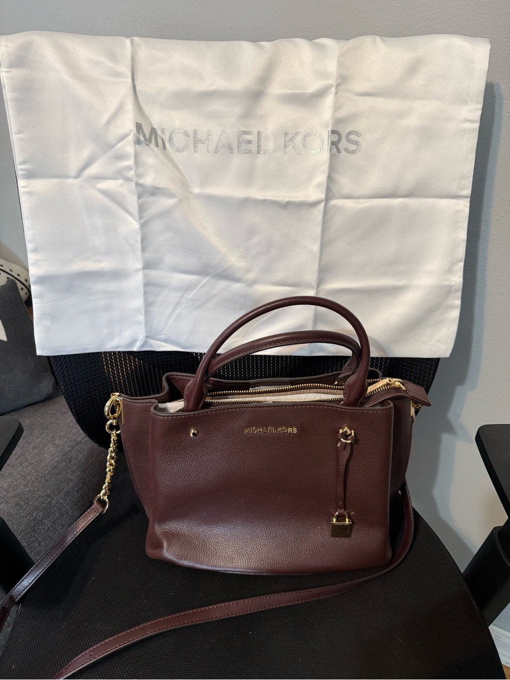 Michael Kors Wine Leather Satchel with Gold Hardware